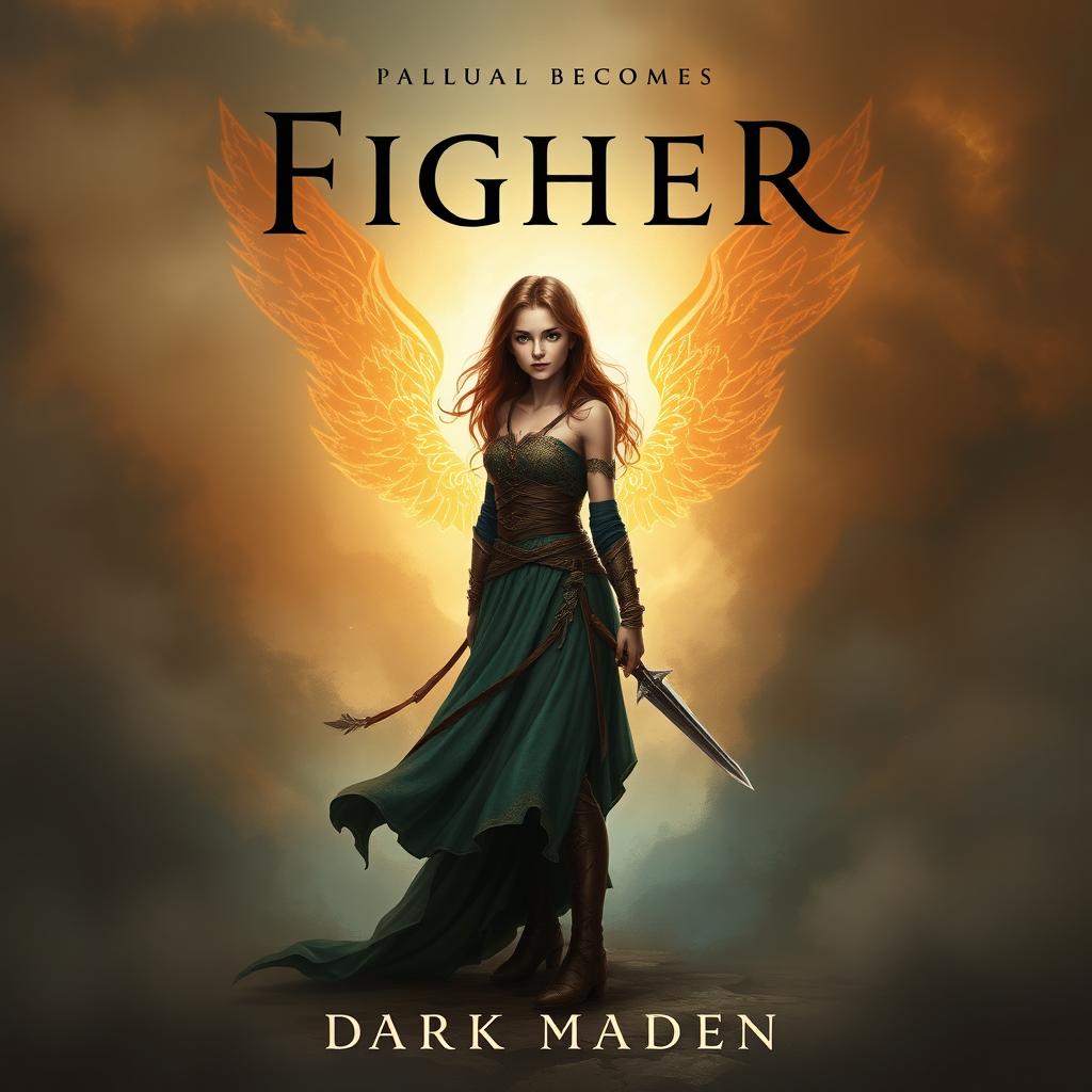 Create a book cover for a fantasy story about a young woman who becomes a fighter and falls in love with a dark prince