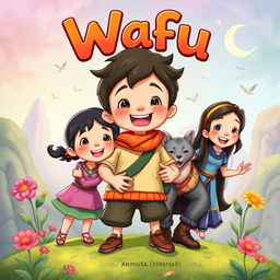 An illustrated storybook featuring Wafu as the protagonist, along with his sister, father, and Mariana