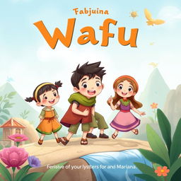 An illustrated storybook featuring Wafu as the protagonist, along with his sister, father, and Mariana