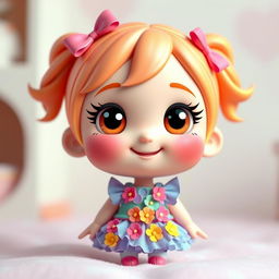 A 3D chibi-style doll depicting a little girl with big eyes and a cute smile