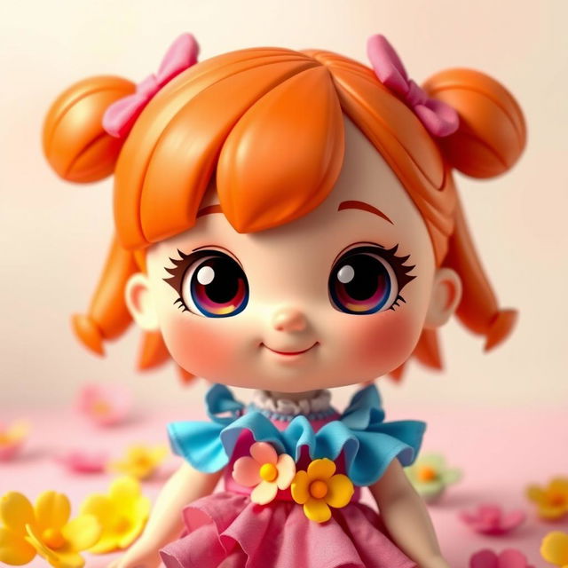 A 3D chibi-style doll depicting a little girl with big eyes and a cute smile