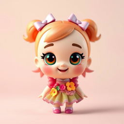 A 3D chibi-style doll depicting a little girl with big eyes and a cute smile