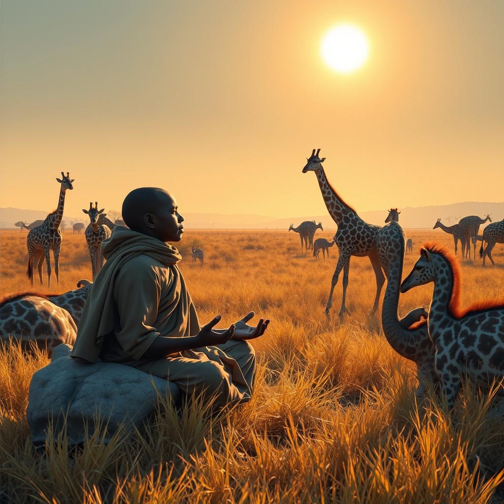 Uma imagem hiper realista de uma paisagem africana que transmite uma sensação de paz e esperança