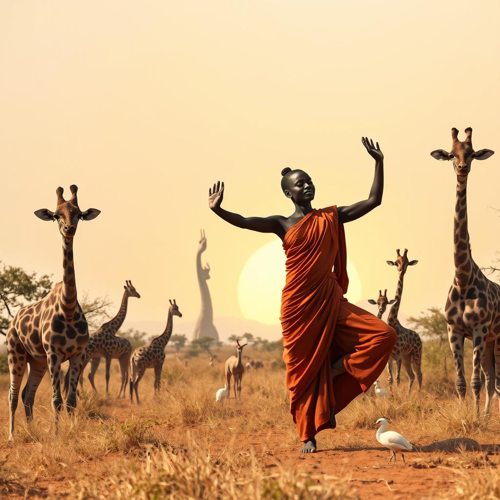 Uma imagem hiper realista de uma paisagem africana que transmite uma sensação de paz e esperança