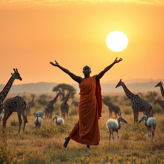 Uma imagem hiper realista de uma paisagem africana que transmite uma sensação de paz e esperança