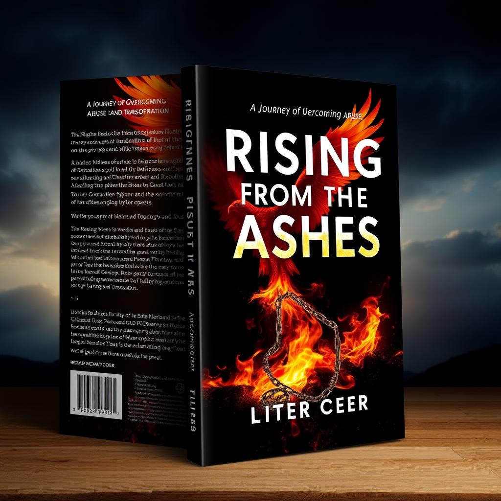 An impactful ebook cover with the theme 'Rising from the Ashes: A Journey of Overcoming and Transformation', focusing on overcoming abuse