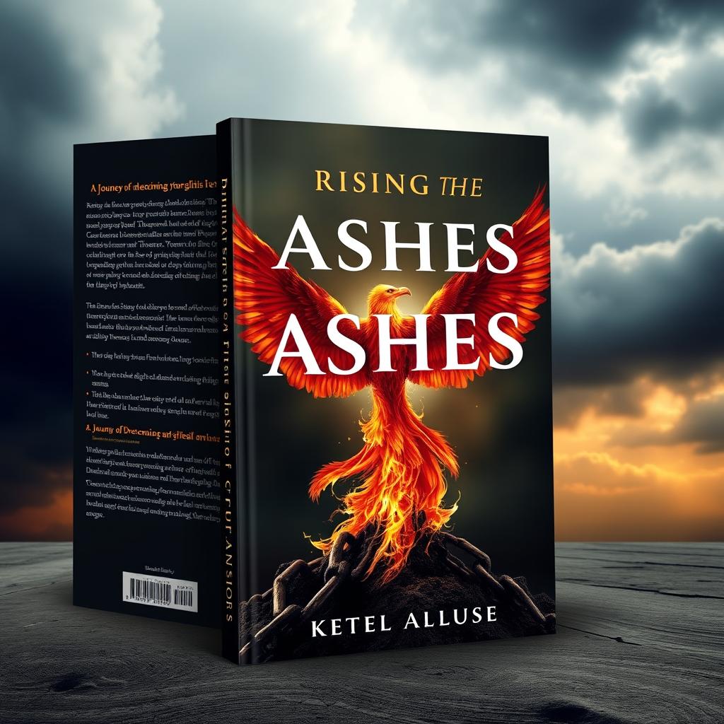 An impactful ebook cover with the theme 'Rising from the Ashes: A Journey of Overcoming and Transformation', focusing on overcoming abuse