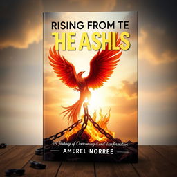 An impactful ebook cover with the theme 'Rising from the Ashes: A Journey of Overcoming and Transformation', focusing on overcoming abuse