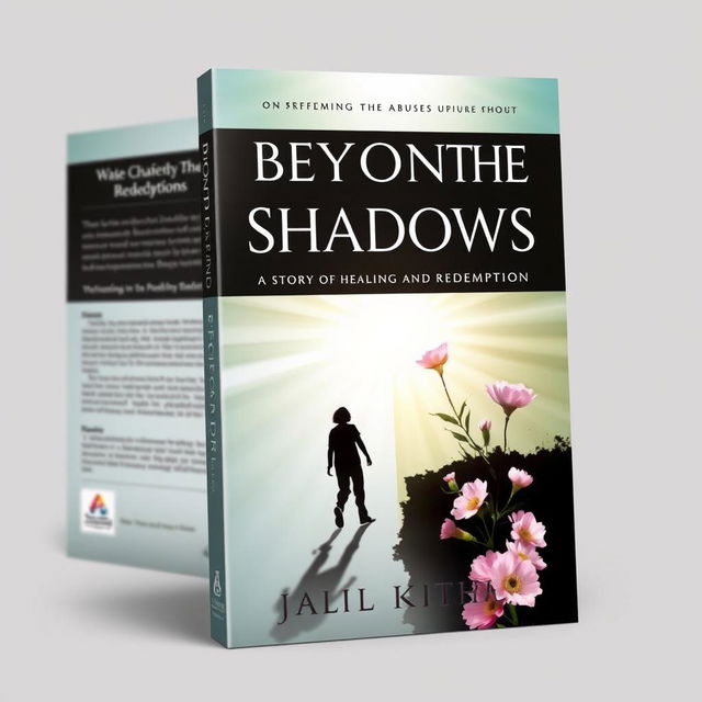 A poignant ebook cover with the theme 'Beyond the Shadows: A Story of Healing and Redemption', focusing on overcoming abuse