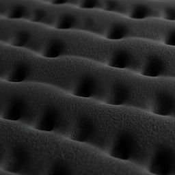 A high-resolution close-up image of the texture of black foam mattress material