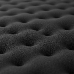 A high-resolution close-up image of the texture of black foam mattress material