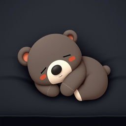 A cute, realistic image of a sleeping bear on a black foam mattress