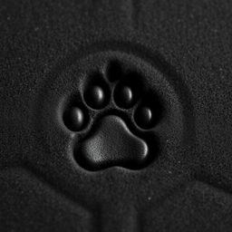 A high-resolution close-up image of a bear paw print indentation in black foam mattress material