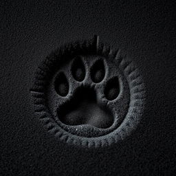 A high-resolution close-up image of a bear paw print indentation in black foam mattress material