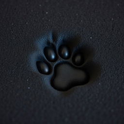 A high-resolution close-up image of a bear paw print indentation in black foam mattress material