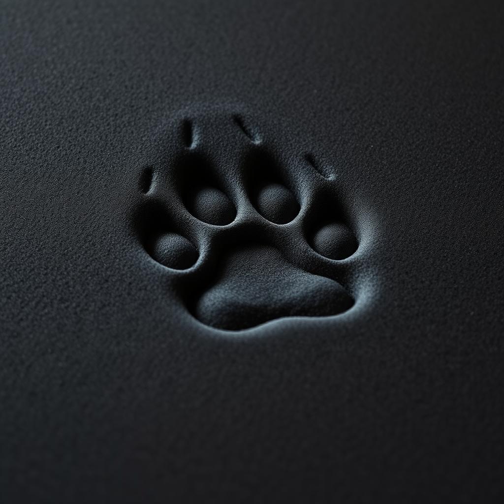 A detailed image of a bear paw print on a black foam mattress