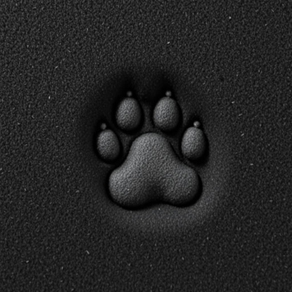 A high-resolution close-up image of a soft bear paw print on a porous black foam mattress