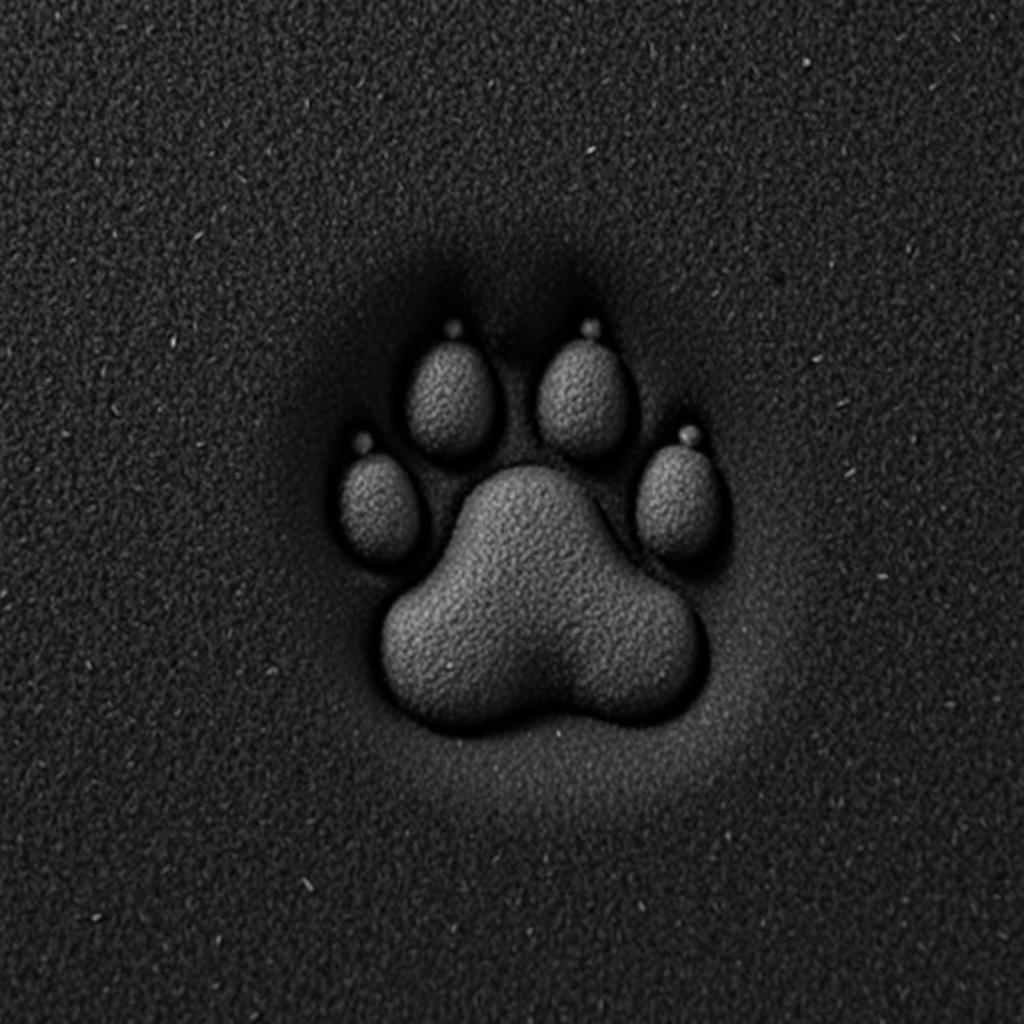 A high-resolution close-up image of a soft bear paw print on a porous black foam mattress