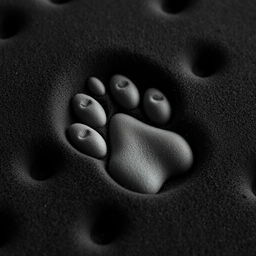 A high-resolution close-up image of a soft bear paw print on a porous black foam mattress