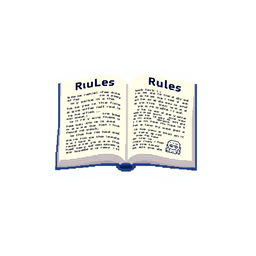 A pixel art style image of a book titled 'Rules' on a white background