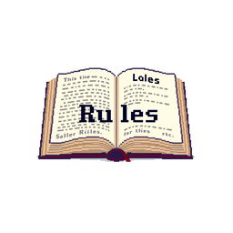 A pixel art style image of a book titled 'Rules' on a white background