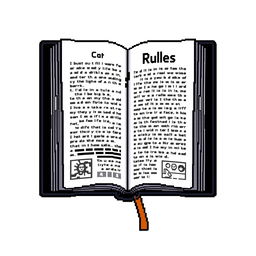 A pixel art style image of a book titled 'Rules' on a white background