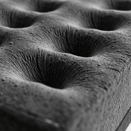 A high-resolution image of a porous black foam mattress