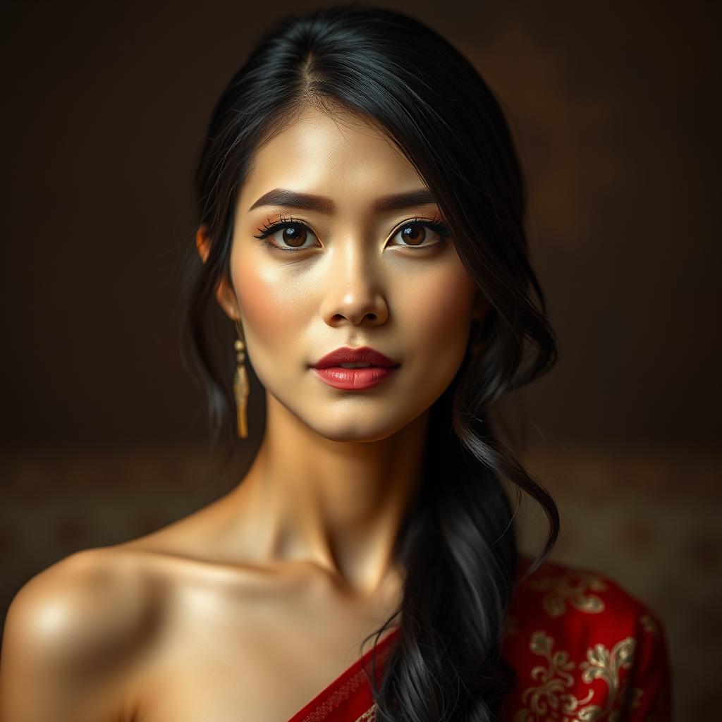 A portrait of a Singaporean woman with a sensual and captivating gaze