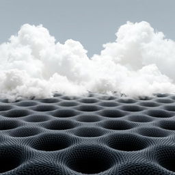 A high-resolution image of a porous black foam mattress with a textured, porous surface