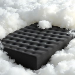 A high-resolution image of a smooth, porous black foam mattress with a slightly textured surface