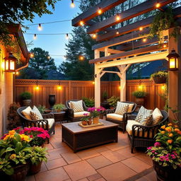 Design a beautiful outdoor patio that exudes charm and elegance