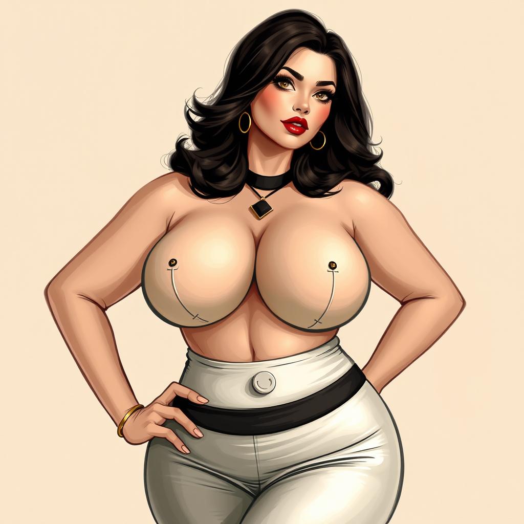 A curvy girl with an exaggerated hourglass figure and large breasts, depicted in a tasteful and artistic manner