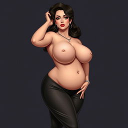 A curvy girl with an exaggerated hourglass figure and large breasts, depicted in a tasteful and artistic manner