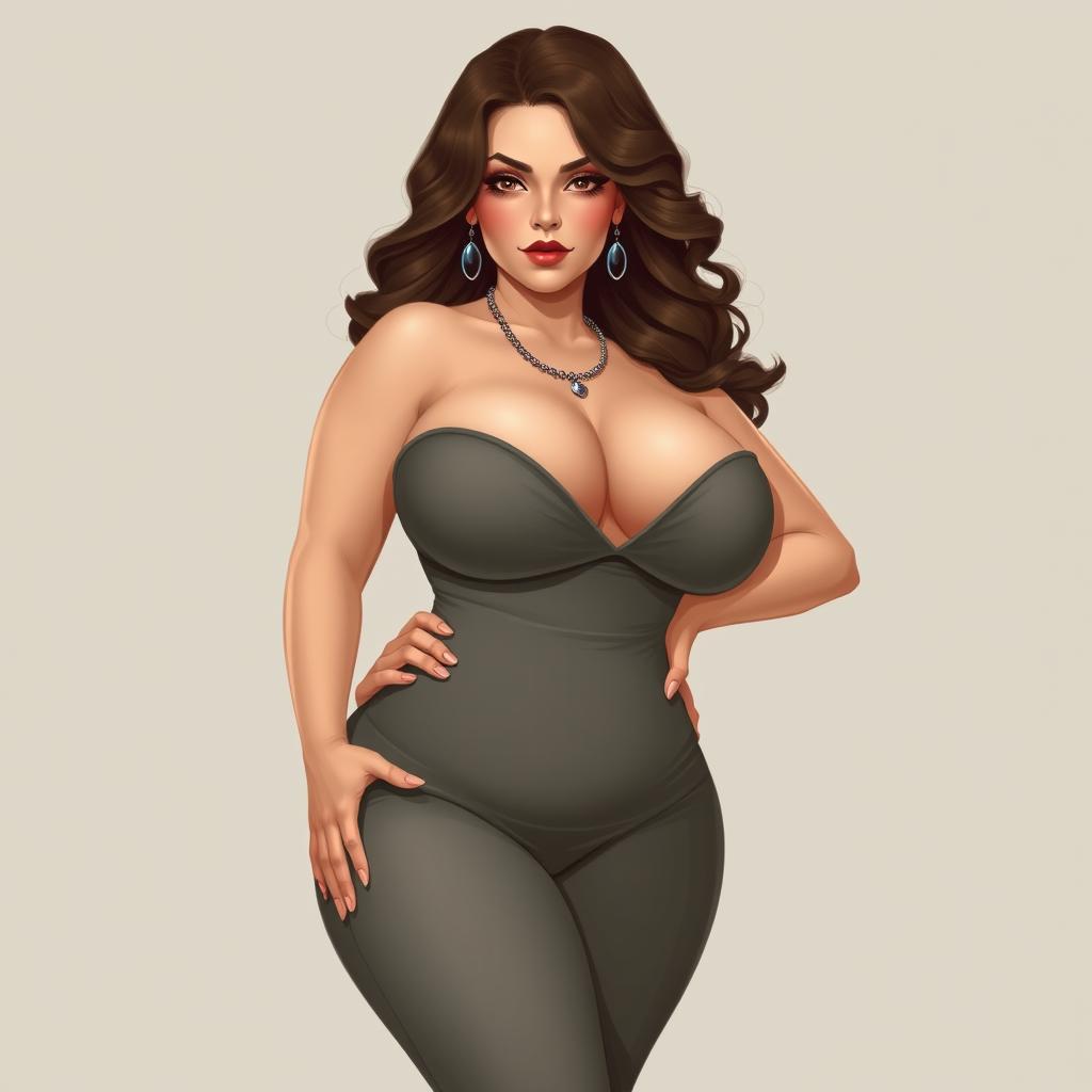 A curvy girl with an exaggerated hourglass figure and large breasts, depicted in a tasteful and artistic manner