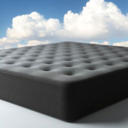 A high-resolution image of a smooth, porous black foam mattress with a slightly textured surface