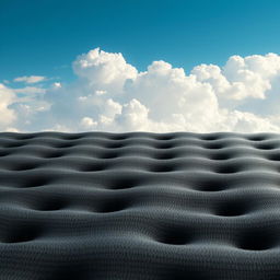 A high-resolution image of a smooth, porous black foam mattress with a slightly textured surface