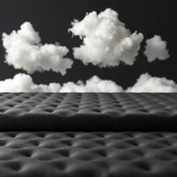 A high-resolution image of a smooth, porous black foam mattress with a slightly textured surface