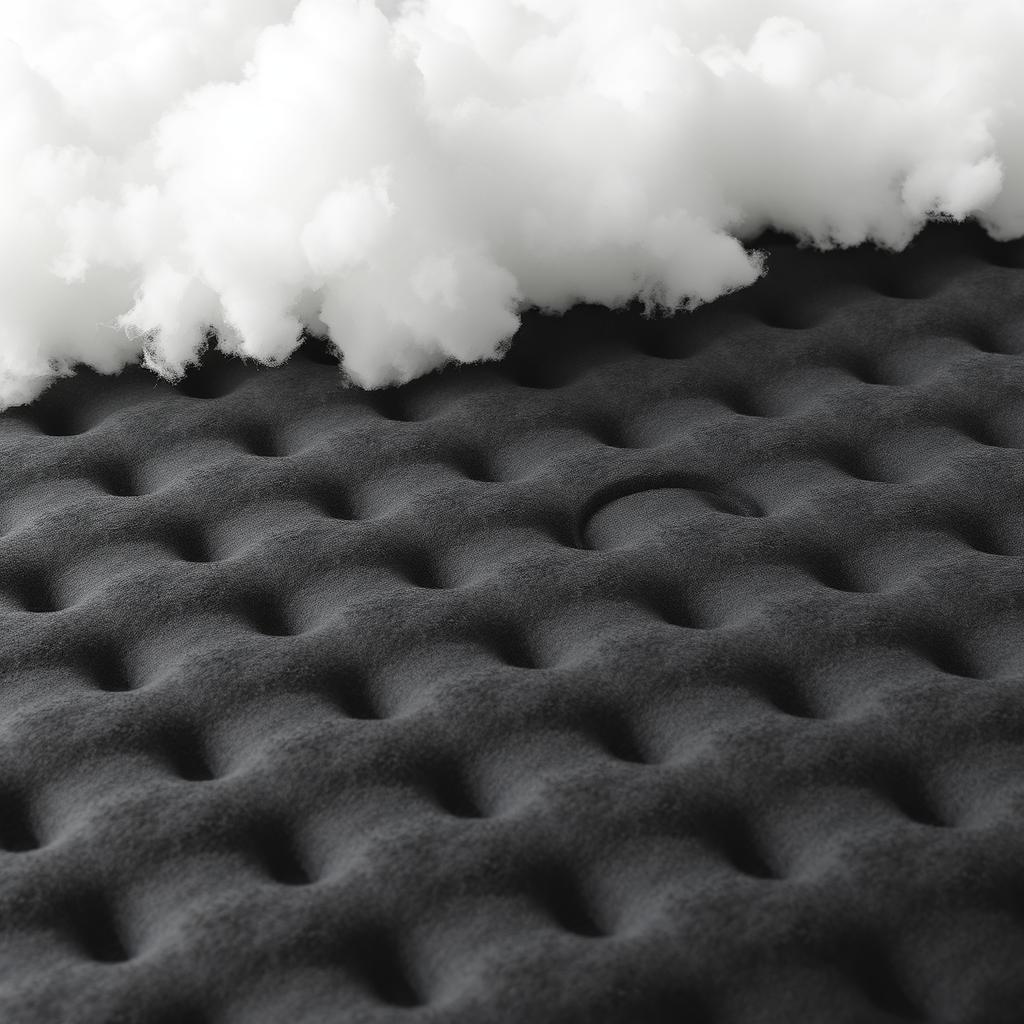 A high-resolution image of a smooth, porous black foam mattress with a slightly textured surface