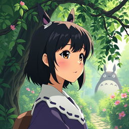 Create an image of a person in the style of Studio Ghibli