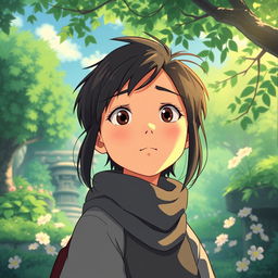 Create an image of a person in the style of Studio Ghibli