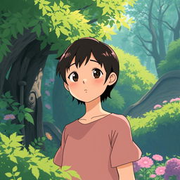 Create an image of a person in the style of Studio Ghibli