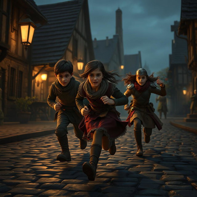 Hugo and Amicia from A Plague Tale: Innocence are running frantically from guards
