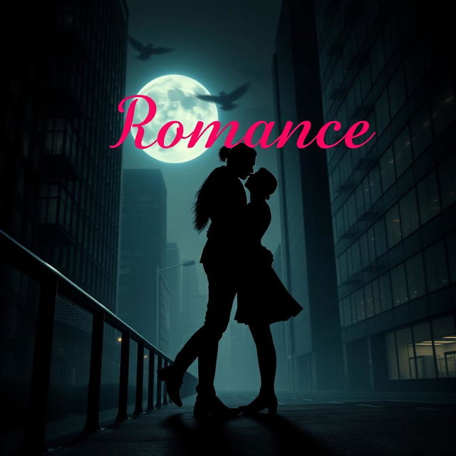 Create a romance novel cover with a dark and mysterious atmosphere