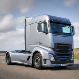 A quirky amalgamation of a McLaren's streamlined sportiness and a Scania's robust, industrious design, ideal for a futuristic heavy-duty vehicle.