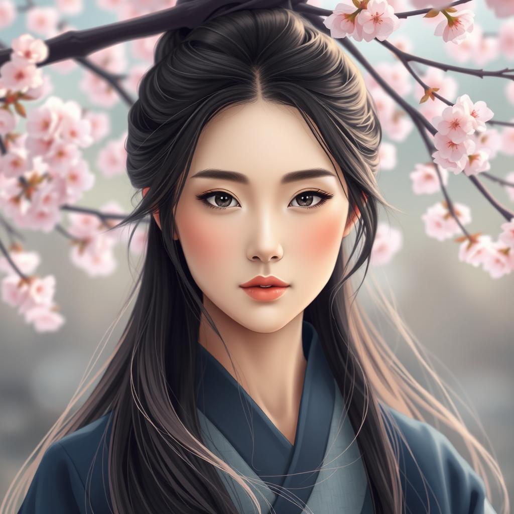 Create an image of an Asian woman with a serene expression