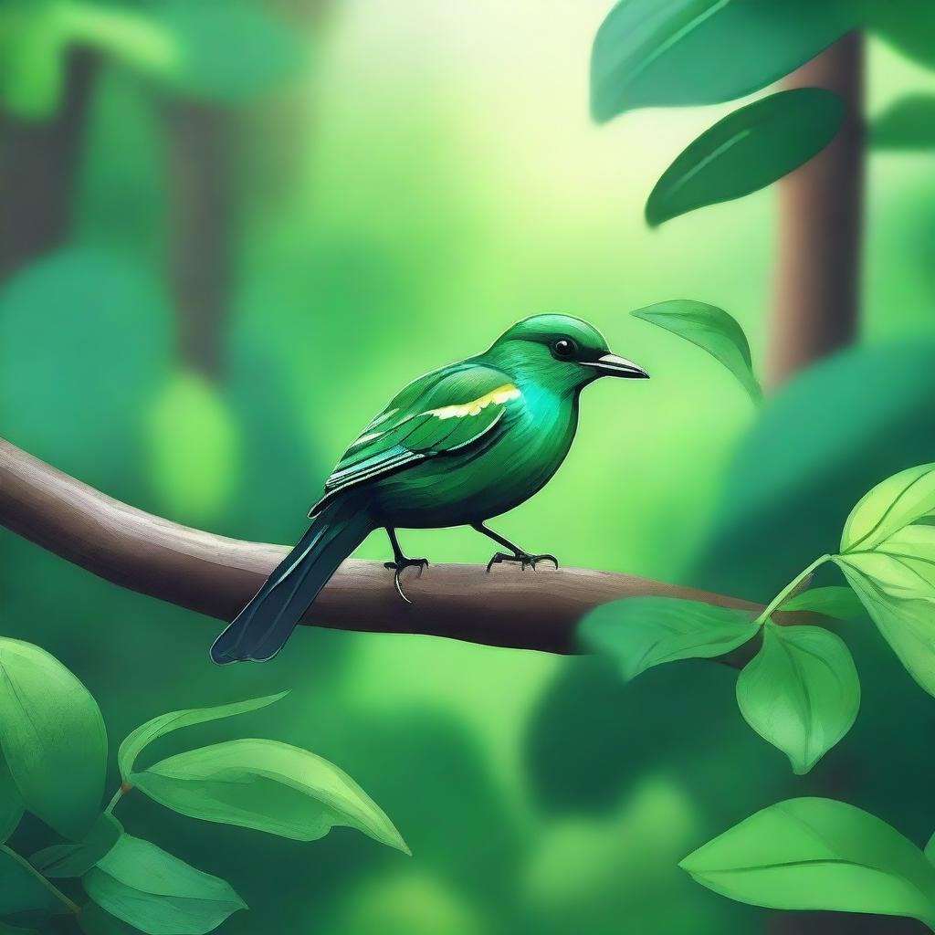 A vibrant, high-definition artwork featuring an emerald green natural background