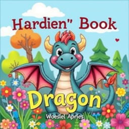 A colorful and whimsical children's book cover illustration featuring a friendly dragon