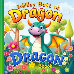 A colorful and whimsical children's book cover illustration featuring a friendly dragon