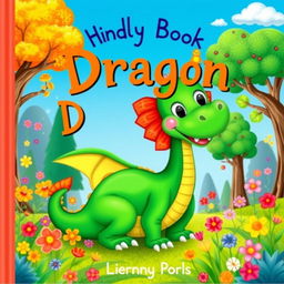 A colorful and whimsical children's book cover illustration featuring a friendly dragon