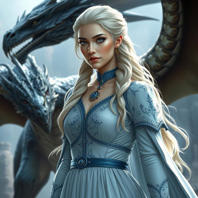 A detailed and realistic portrayal of Daenerys Targaryen from Game of Thrones, with a focus on her iconic beauty and regal presence